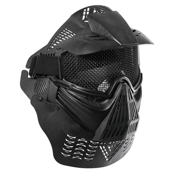 Airsoft maska Wosport so sieťkou a chráničom krku, čierna