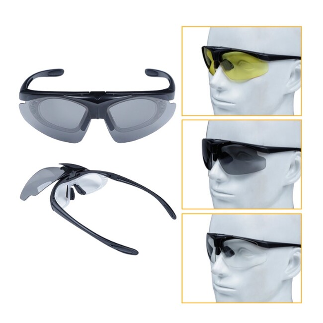Taktické okuliare ROYAL s vymeniteľnými sklami, čierne